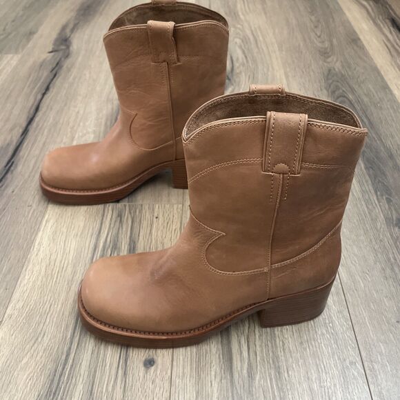 NEW Jeffrey Campbell Size 10 RIDIN Cowboy Ankle Boots Light Brown Chunky Heel - Picture 6 of 11